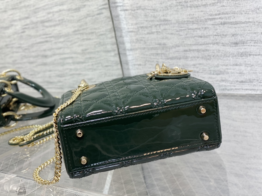 Mini Lady Dior Bag Dark Green Patent Cannage Calfskin